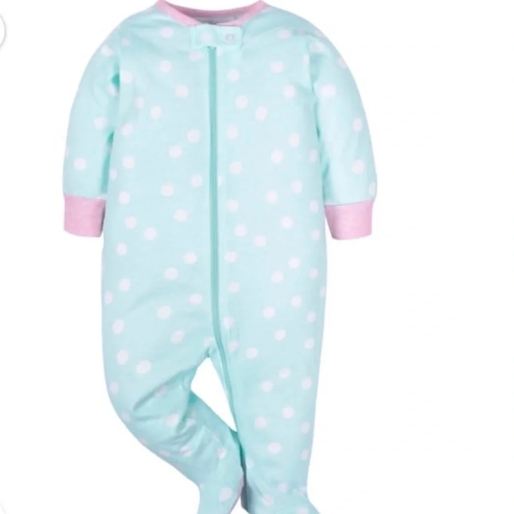 4-Pk Girls' Printed and Solid Footed Oneies One-Piece Sleepers  Sz 6-9month
